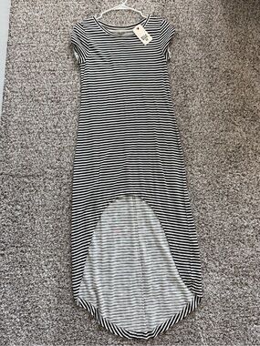 Billabong Black and White Striped High-Low Tee Dress